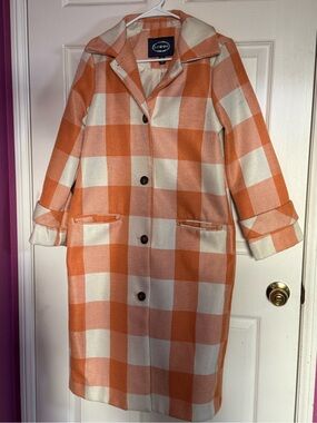 Scoop Orange & White Buffalo Check Coat